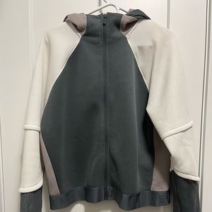 Under Armor zip up, XL. White, grey, and mauve (purple/tan).